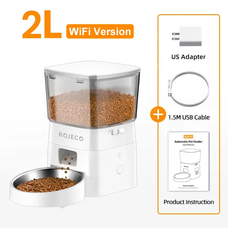 ROJECO Automatic Pet Feeder for Cats & Dogs - Smart Control